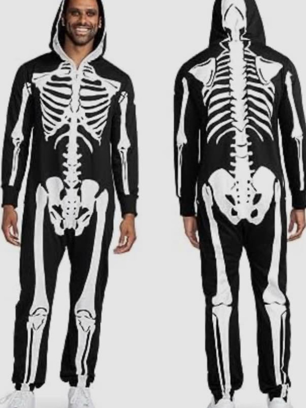 Tipsy Elves Black & White Skeleton Hooded Onesie Costume